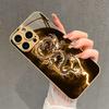 Golden Lightning Dragon Pattern Metallic Paint Glass Phone Case For iPhone 17 Pro Max 14 15 Pro 16 Plus 17Air 16E Cover