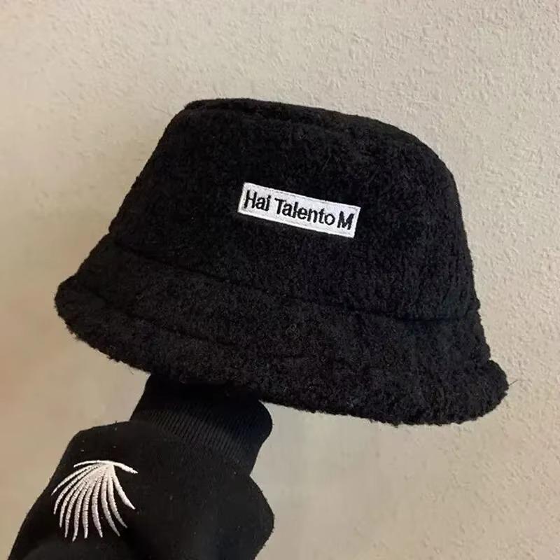 Autumn and Winter Japanese Style Embroidered Letter Fisherman Hat Women Ear Protection Solid Color Versatile Thickened for Keep Warmth Fisherman Hat
