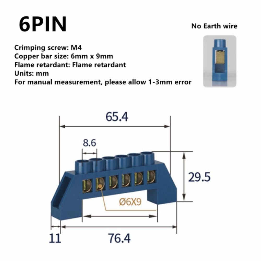 Blue Green Zero Line Brass Screw Grounding Bridge Terminal Copper Bridge Type Rail Terminal Wire