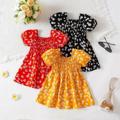 Robe d'été pour filles à manches courtes style coréen imprimée marguerites