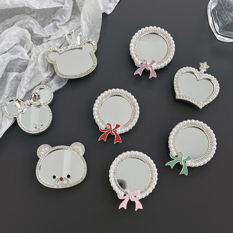 Mobile Phone Airbag Bracket Wind Paste Retractable Lazy Portable Makeup Mirror Bear Rhinestone Bow Tie