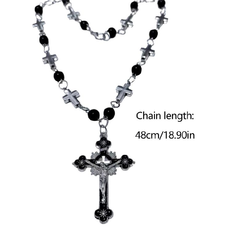 Fashionable Cross Pendant Necklace Pearls Beaded Chain Hiphop Collarbone Chain