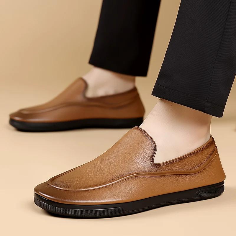 Fashion 2025 New Genuine Leather Men Walking Shoes Casual Business Formal Shoes Fashion Designer Comfy Dress Loafers Driving Lazy Shoes