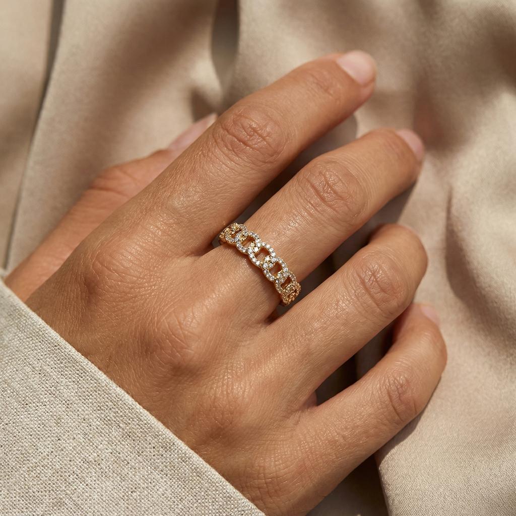 Y2K Luxury Zircon Chain Link Open Rings for Women Trend Dainty Gold Color Adjustable Couple Ring Accessories Party Jewelry Gift