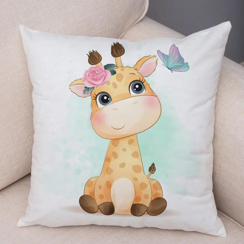 45x45cm Cute Giraffe Lion Cow Pillowcase Decorative Cartoon Animal Print Cushion Cover Children's Room Sofa Home