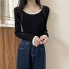 Black Niche Unique Ruffled Long Sleeve Knitwear Slim Fit Base Layer Top Autumn Women's Inner Sweater