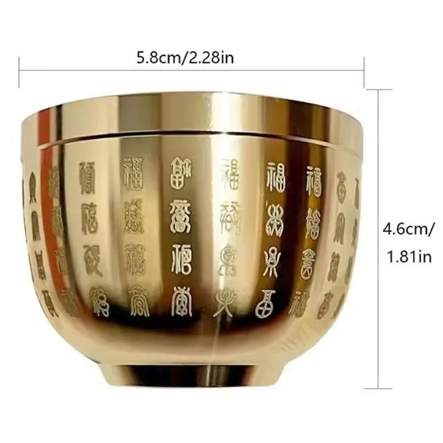 Brass Hundred Blessings Bowl Feng Shui Mini Tabletop Decoration for Home Office Exquisite Wealth & Good Luck Gift