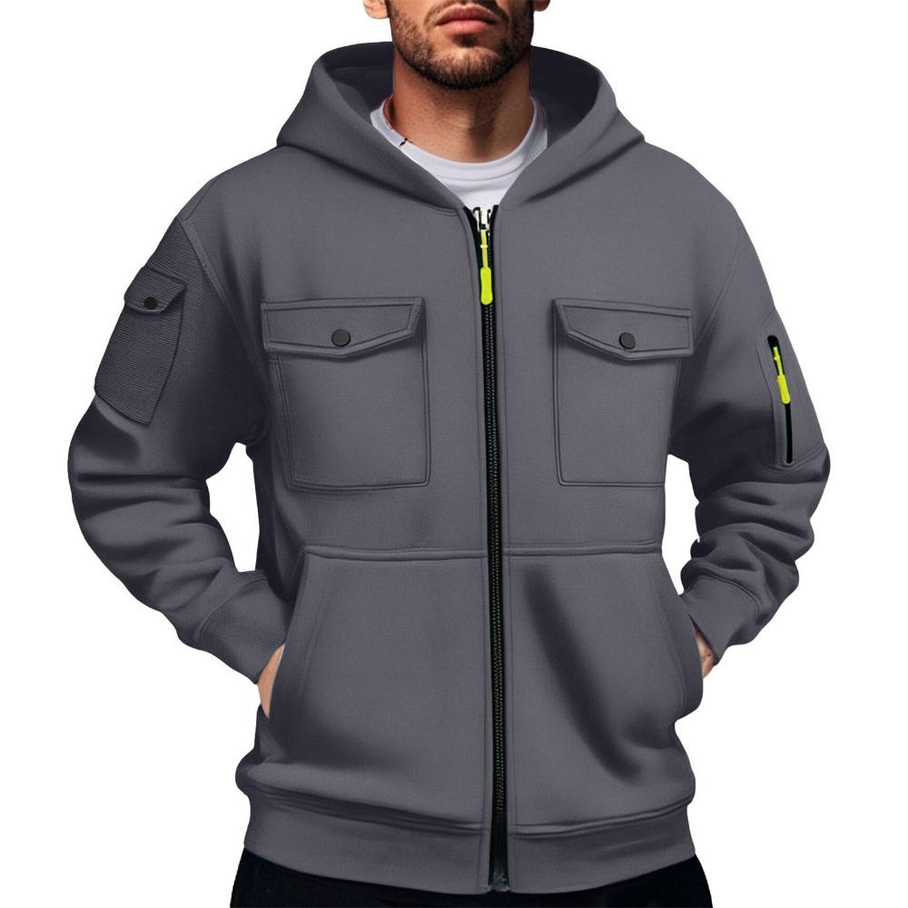 New American Style Innovative Men's New Multi-pocket Cardigan Zipper Hooded Sweatshirt