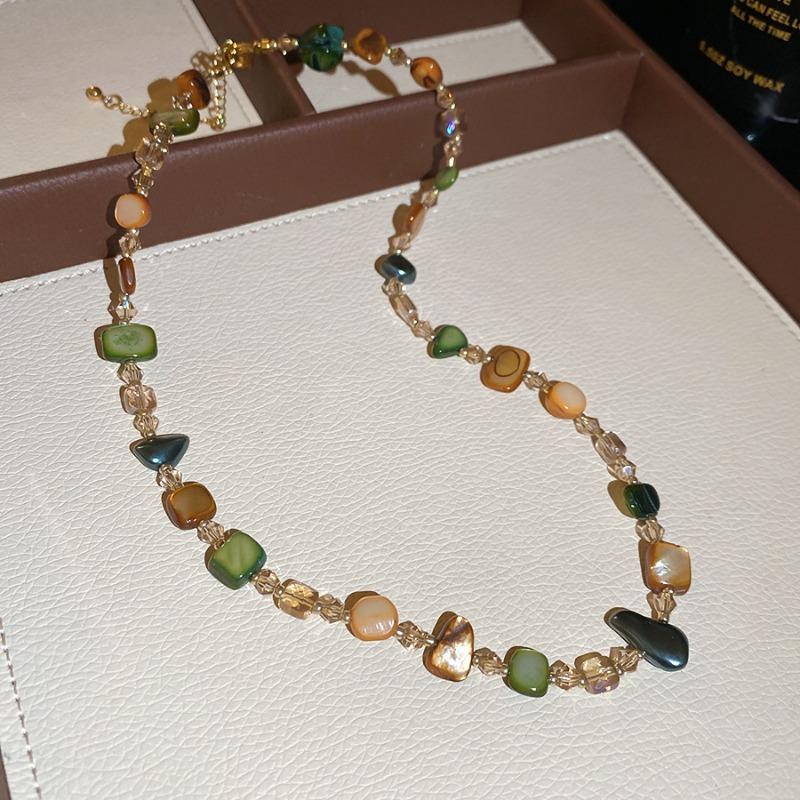 Bohemian green natural shell necklace niche design sense retro stacked collarbone chain summer fresh necklace