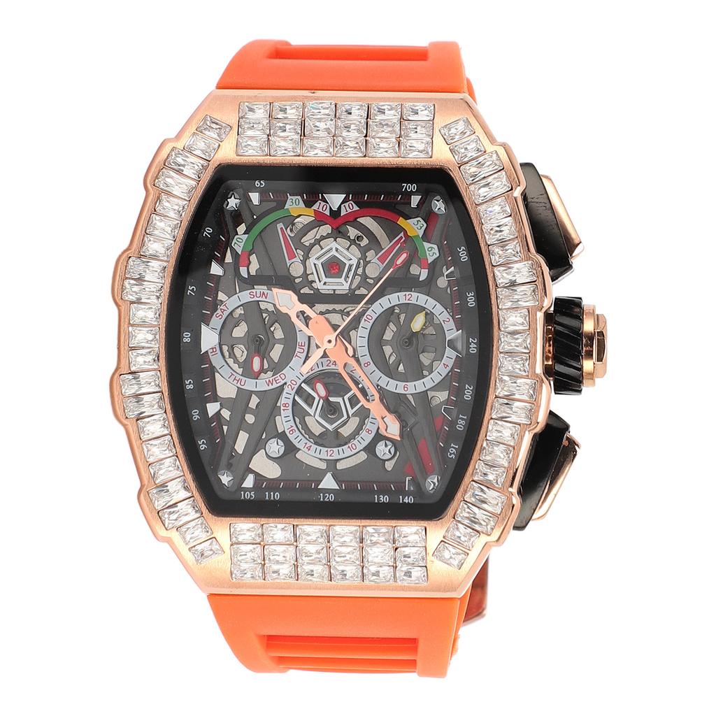 Analog Quartz Wristwatch 30m Waterproof Silicone Strap Multi Functional Quartz Watch for Man Rose Orange