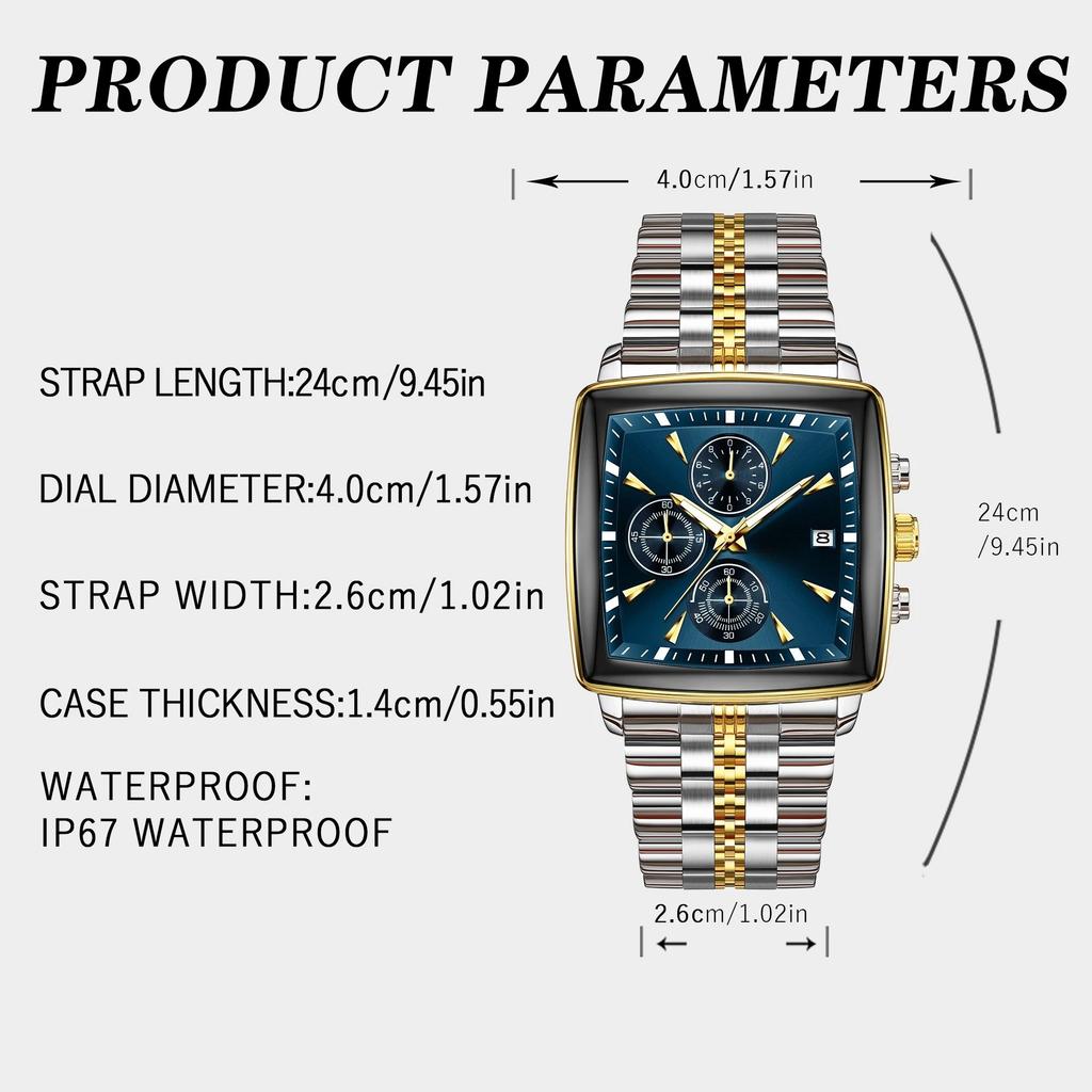Men's Watches Luminous Waterproof Stainless Steel Chronograph Date Military Quartz Watch