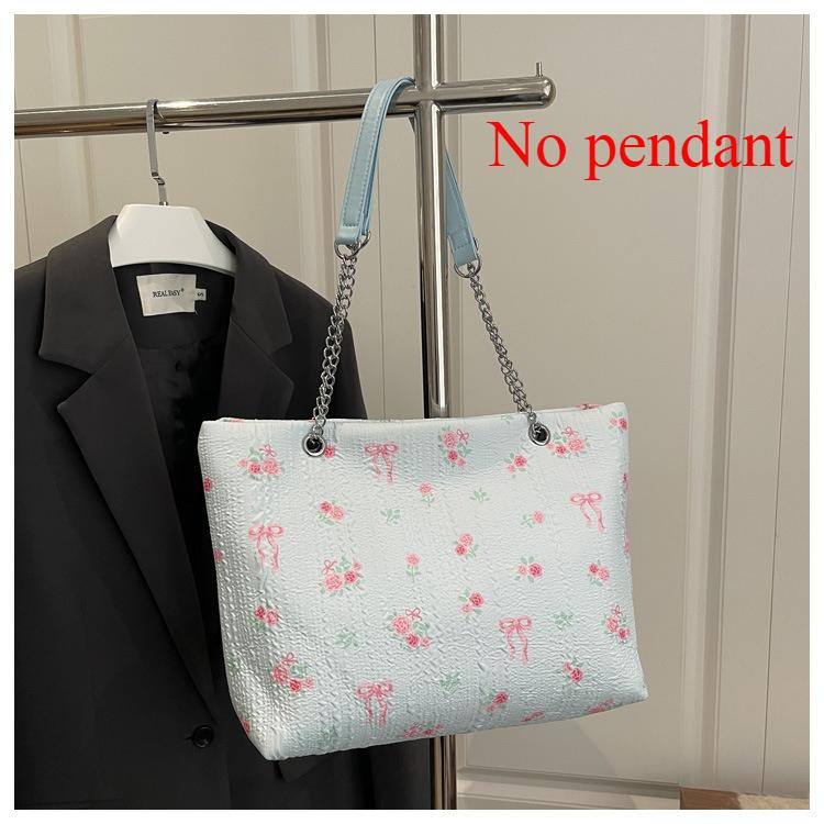 Sweet Bow Floral Shoulder Bag for Women Large Capacity Tote Crossbody Bag College Students Handbag