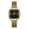 Gedi Elegant Mesh Strap Women's Quartz Watch with Faceted Diamond Markers, Waterproof and Versatile for Everyday Wear.