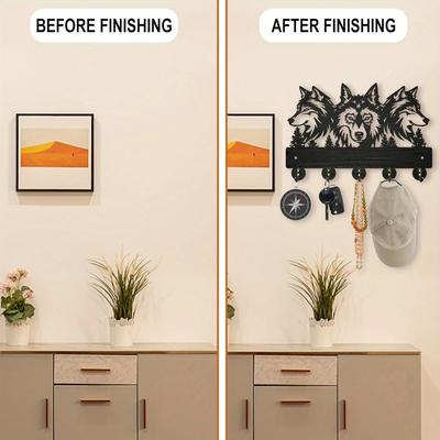 Iron Wolf Key Holder Wall Mount 5 Hooks Coat Rack Entryway Organizer