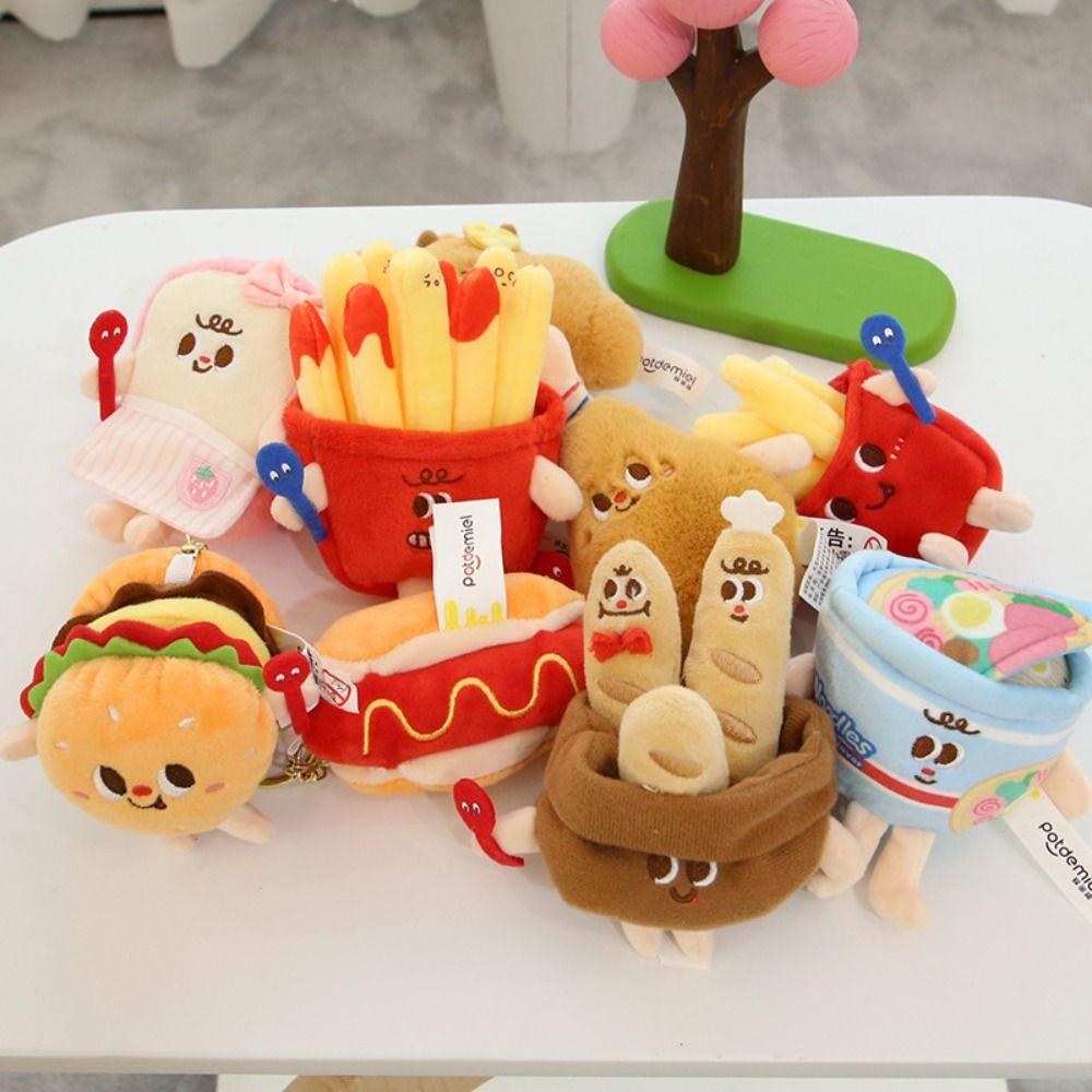 Hot Dog Instant Noodles Key Chain French Fries Plush Doll Toy Cute Bread Plush Pendant  Children