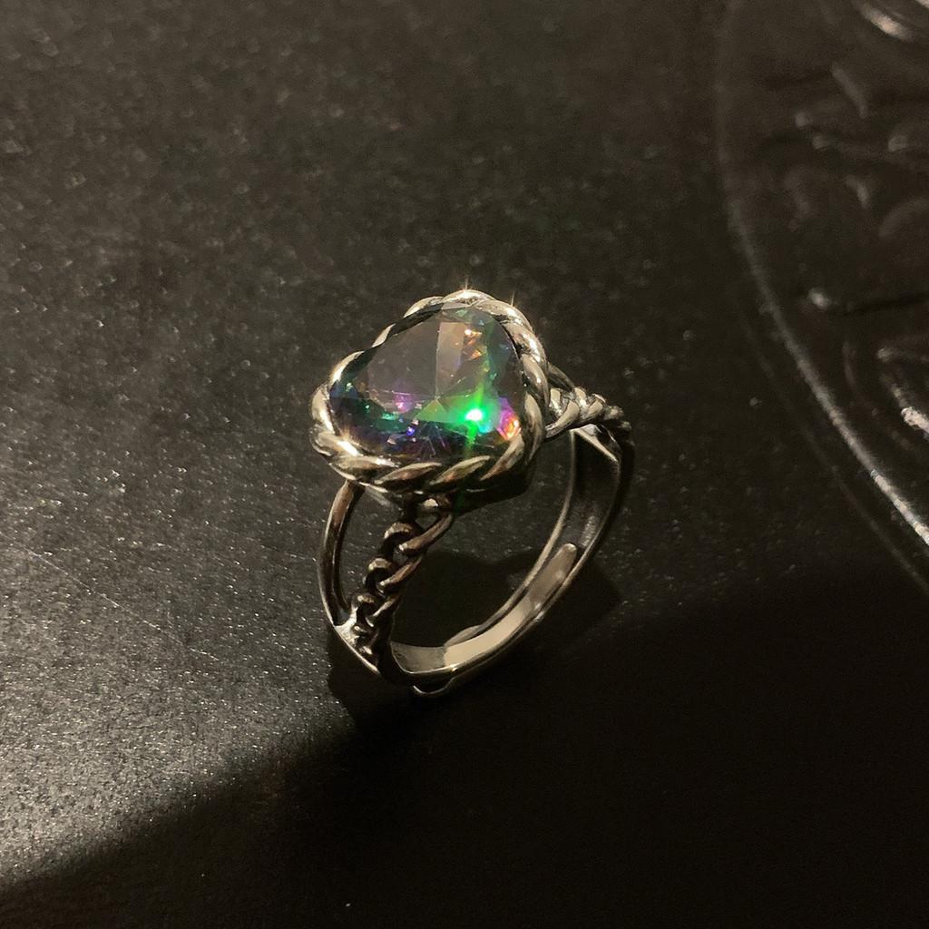 

Exquisite S925 Silver Open Adjustable Heart Shaped Ring With Colorful Gemstones For Women