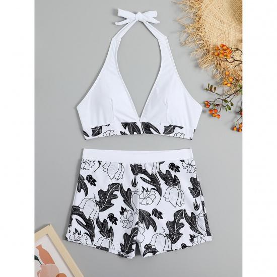 Swimsuit Women's Deep V Neck Split High Waist Flat Angle Lace Up Print Solid Color Swimwear