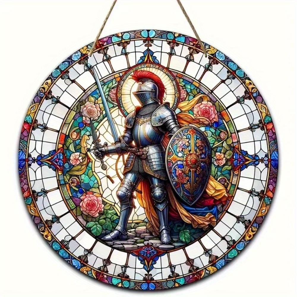 

1 шт. 2d плоский винтажный средневековый рыцарский художественный знак - 20 см круглый деревянный, бар кафе крыльцо гостиная спальня домашний декор, деревенский стиль креативный настенный декор 20cm*20cm