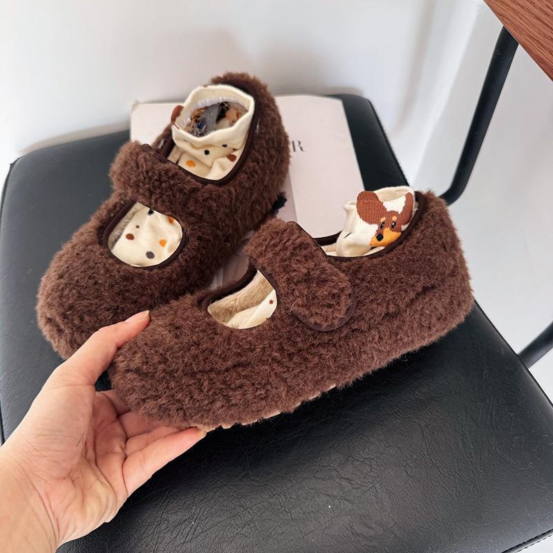 

внутреннее увеличение высоты обувь из овечьей шерсти женская новая корейская версия бархатные термохлопковые туфли на плоской подошве Мэри Джейн Дуду обувь на зиму 40 темно-коричневого