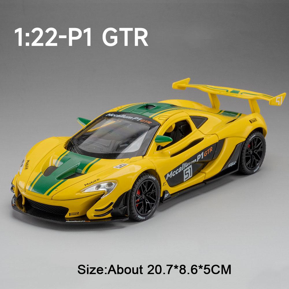 1:22 P1 GTR Model Toy Diecast Alloy Cars Doors Opened Front Wheel Steering Sound Light Pull Back Sports Car Kid Birthday Present