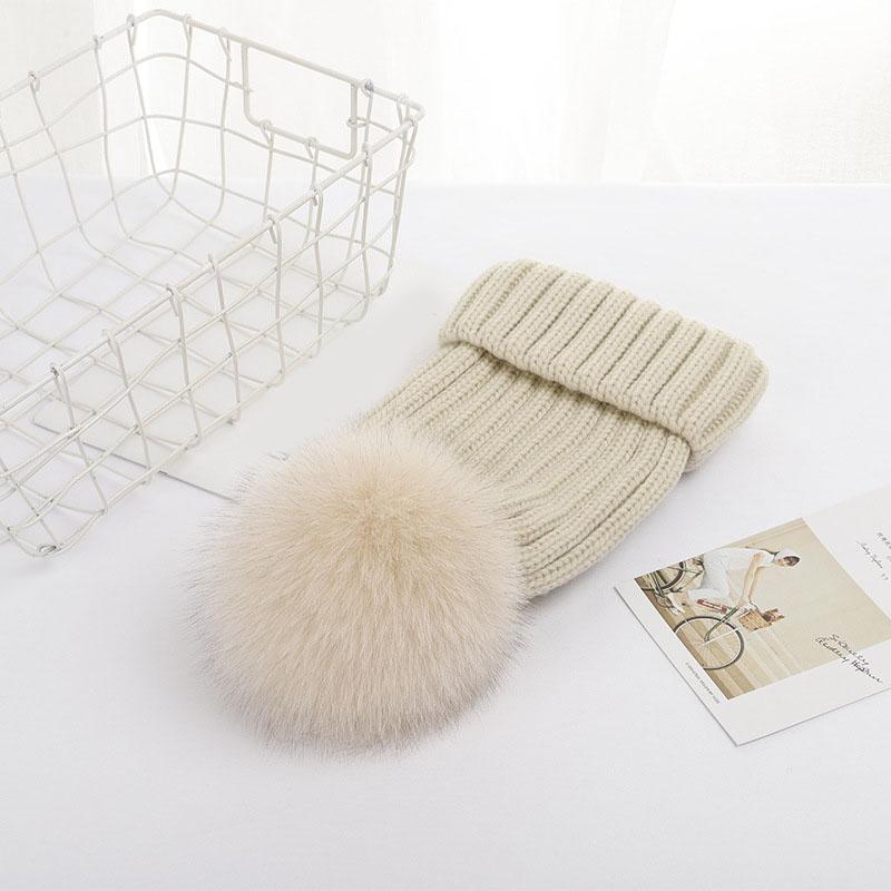 Hot Sale Drop Shipping Hot Sale Winter Warm Thick Fox Fur Pom Pom Fur Ball Beanie Hat
