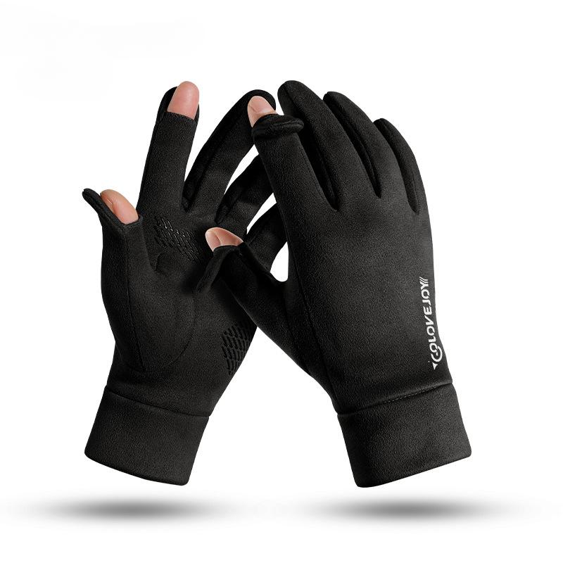 Thermo-Handschuhe aus Wildleder für Herren Winter Outdoor Radfahren Partnerhandschuhe mit Wildleder-Touchscreen Anti-Rutsch Klappfinger Freiliegende Finger Handschuhe