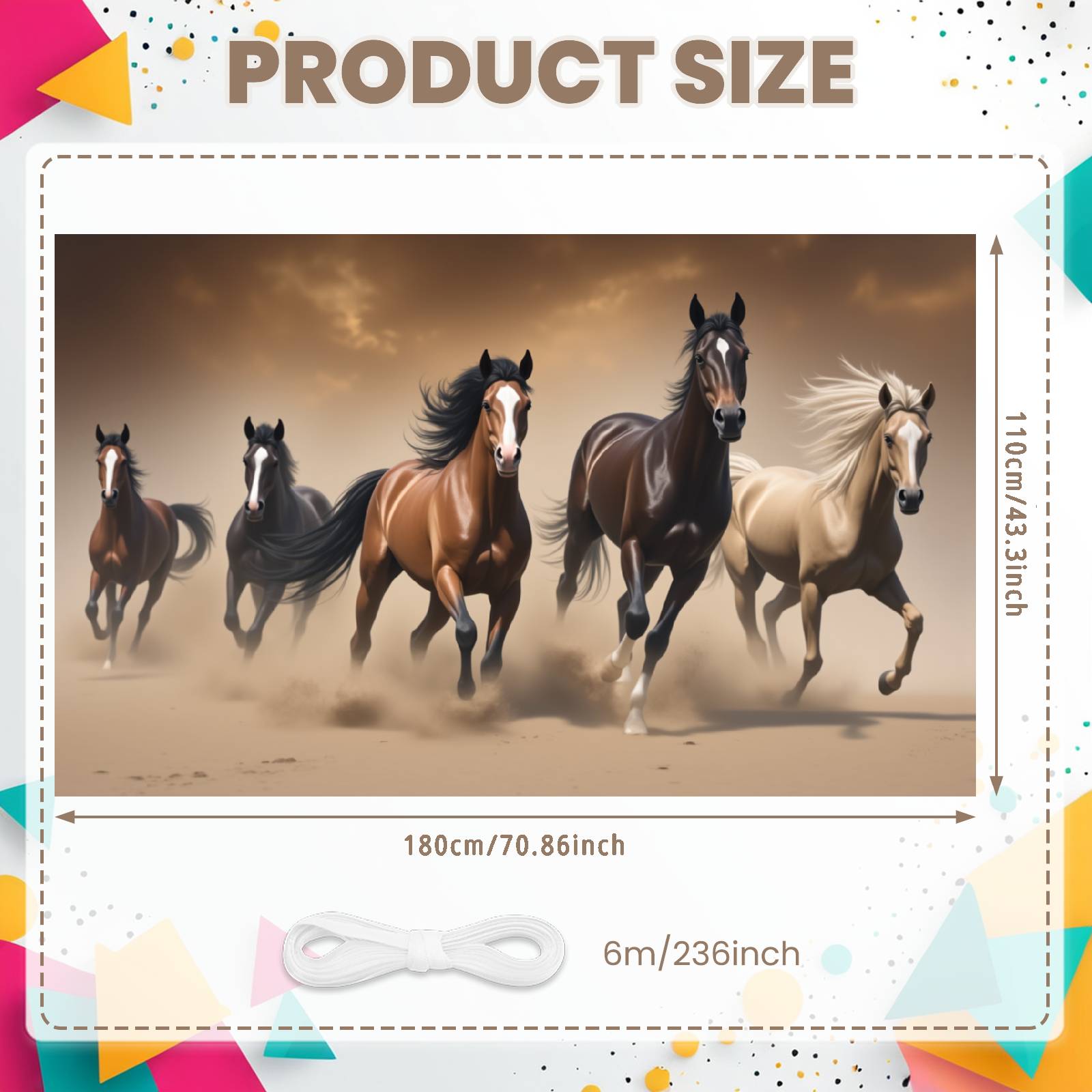 Horse Banner Running Horse Pattern Equine Display Horse Themed Banner Desert Scene For Western Themed Party Cowboy Themed