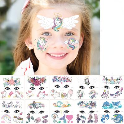 Adesivo per tatuaggio decorazione trucco viso per feste per bambini Sirena Divertimento per animali Adesivo per tatuaggio temporaneo Trasferimento d'acqua 1pz