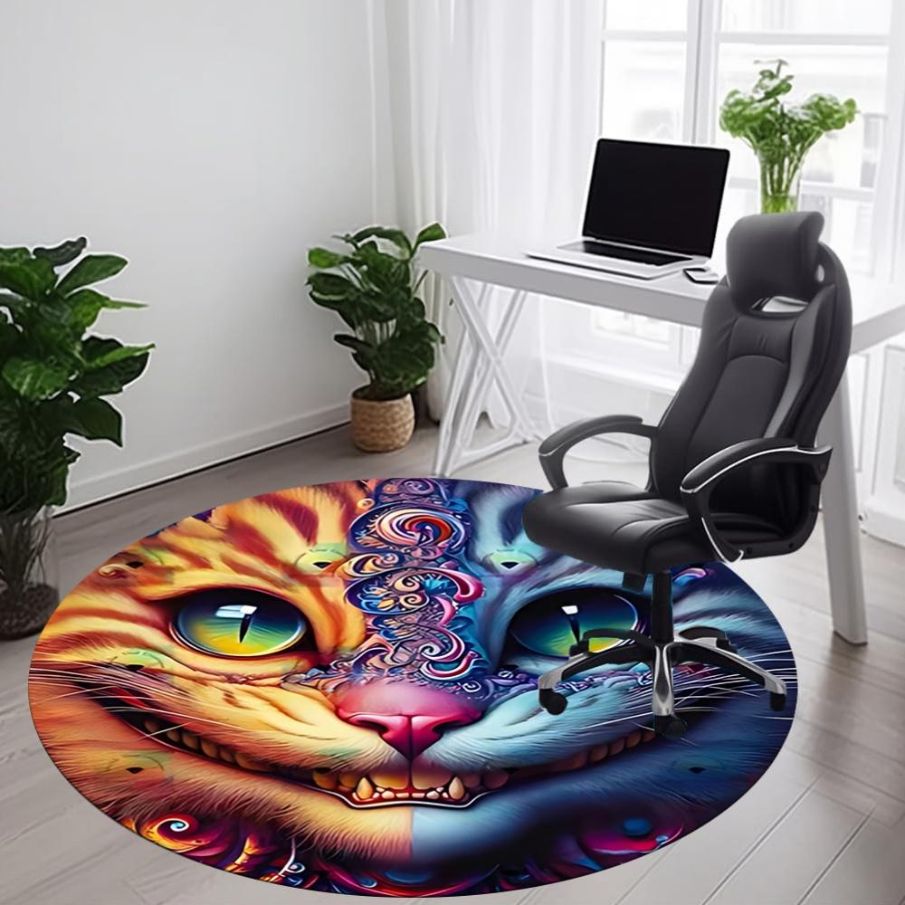 1pc Cat Artwork Office Round Area Rug, Indoor Mat Suitable For Office, Under Office Chairs Bedroom Living Room Home Decor, Room Deco