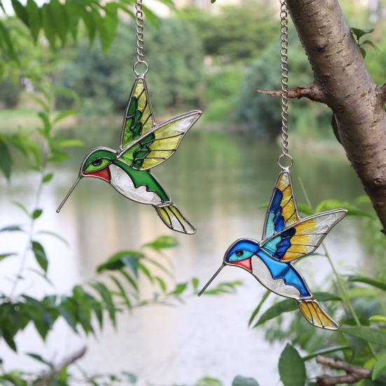Kolibri Sonnenfänger Buntglas Kolibri Sonnenfänger Bunte Vogel Hängedekoration für Fenster Garten Hof Außenbereich