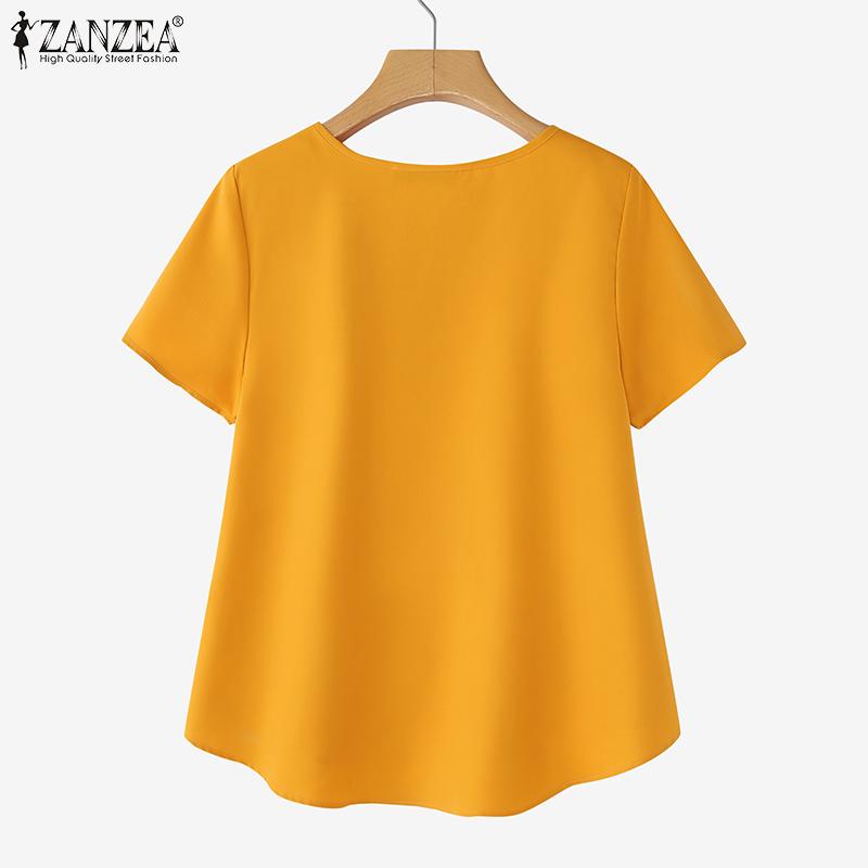 ZANZEA Women Summer Round Neck Solid Color Casual Short Sleeve Blouse