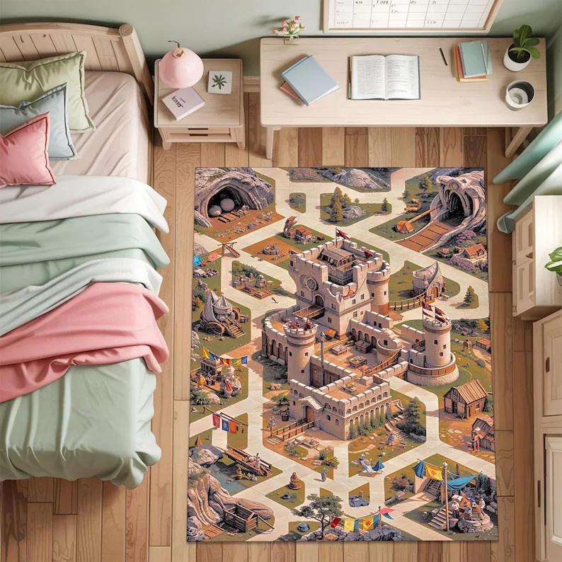 Stadtplan Spielteppich für Kinderzimmer Bunte Stadtstraßen-Strecken Teppich für Spielzeugautos Spielzimmer Bodenmatte für Kinderzimmer Kleinkind Schlafzimmer