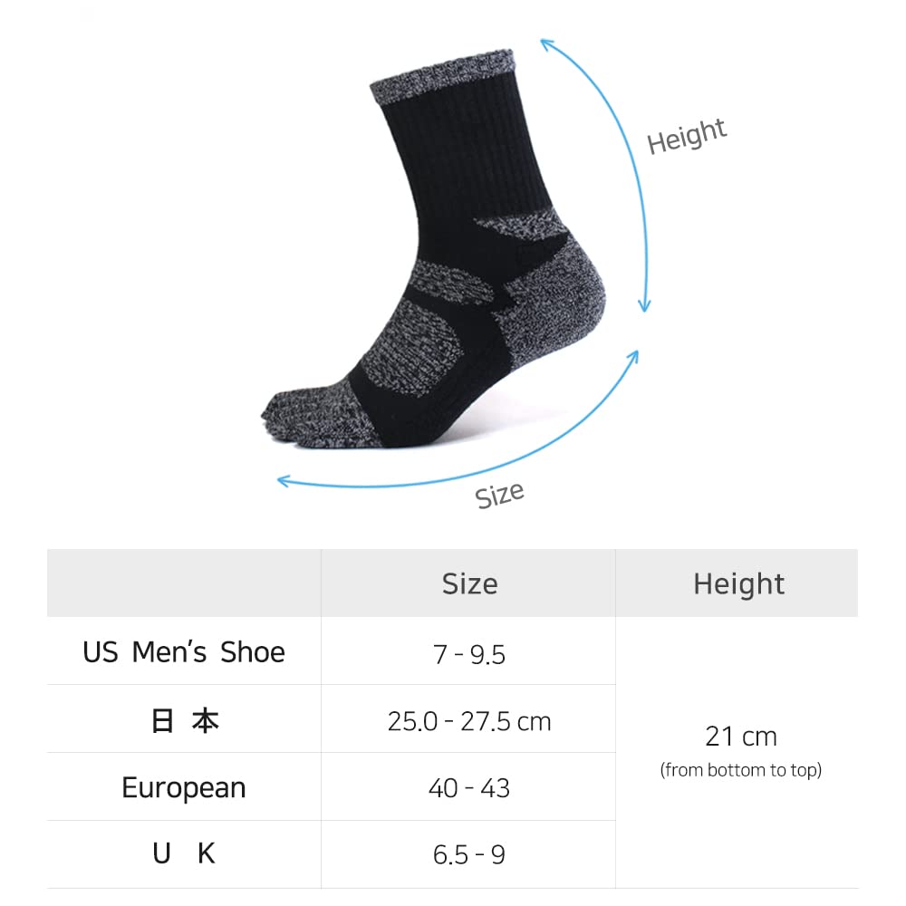[Finger] 5 Toe Socks Men's Cotton Sports Ankle Length Crew Length Outdoor Trekking Men's 5 Pair Set (Black (5 Pairs) - 95BK, 25.0-27.5 Cm)