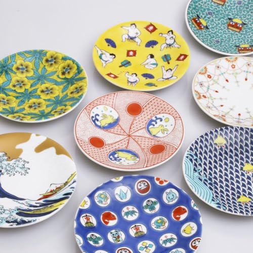 Hergestellt in Japan, Kutani-Keramik, Kutani Gosai Keramik, magnetisch, kleiner Teller, glücklicher kleiner Teller, Geschirr, japanisches Geschirr, 12cm, Kaninchen-Design, lebhaft