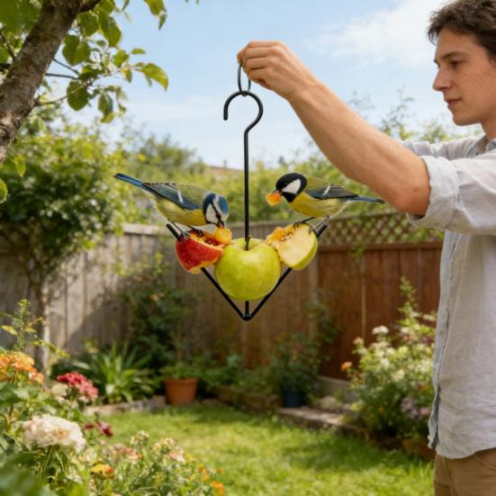 Oriole Bird Feeder Outdoor Hanging Orange Fruit Food Holder with Hook Weather-proof Outside Garden Metal Hummingbird Feeding Device
