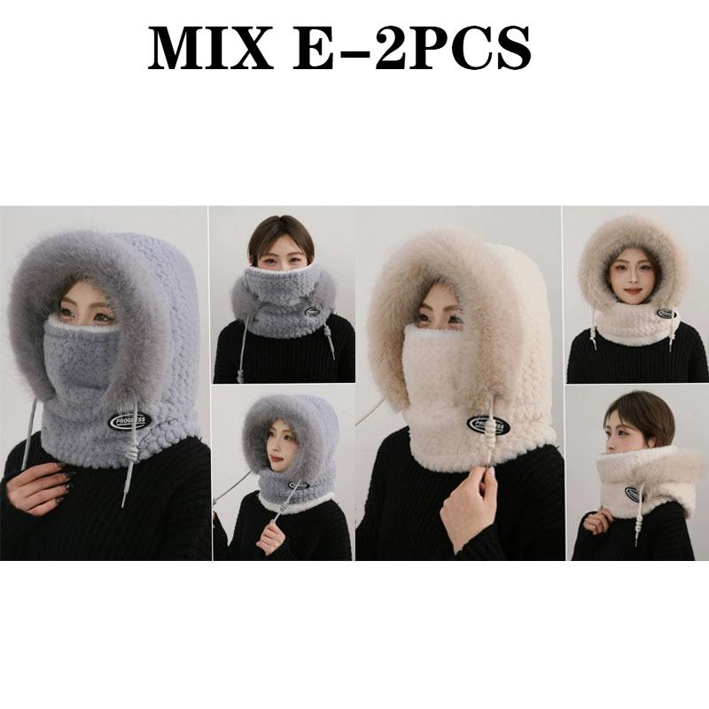 Women's Winter Hat with Neck Warmer and FaceMask Fleece Ear ProtectionWindproof Warm Cycling ElectricBike Hat Thickened Pullover