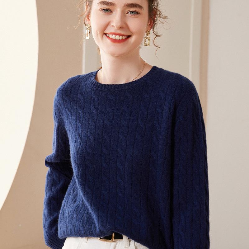 Women's Cashmere Knit Pullover: Thick Slim-Fit Round Neck Sweater for Autumn & Winter