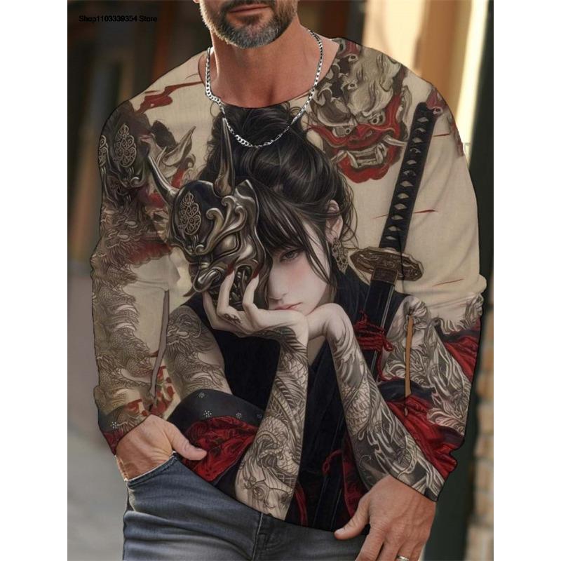 Men's Long Sleeve T-Shirt Cartoon Sexy Girl Pattern 3d Printed Oversized T Shirts For Men Personality Girl Harajuku Clothing Tops Tees