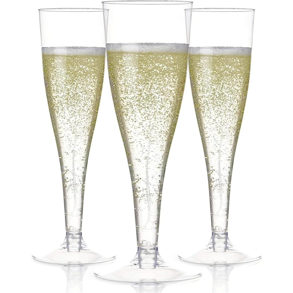 

24 Pack 4.5oz Clear Plastic Champagne Flutes Disposable Stemware for Party Wedding Baking Special Events Bulk Cups Easy Clean 150ml