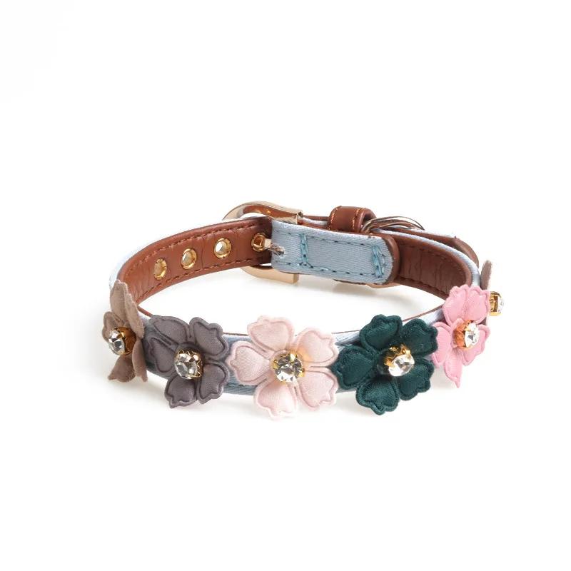 Practical Pet Dog Flower Rhinestone Collar Flower PU Chain Leather Small Medium Chihuahua Pug Cat Dog Collar Home Pet Supplies