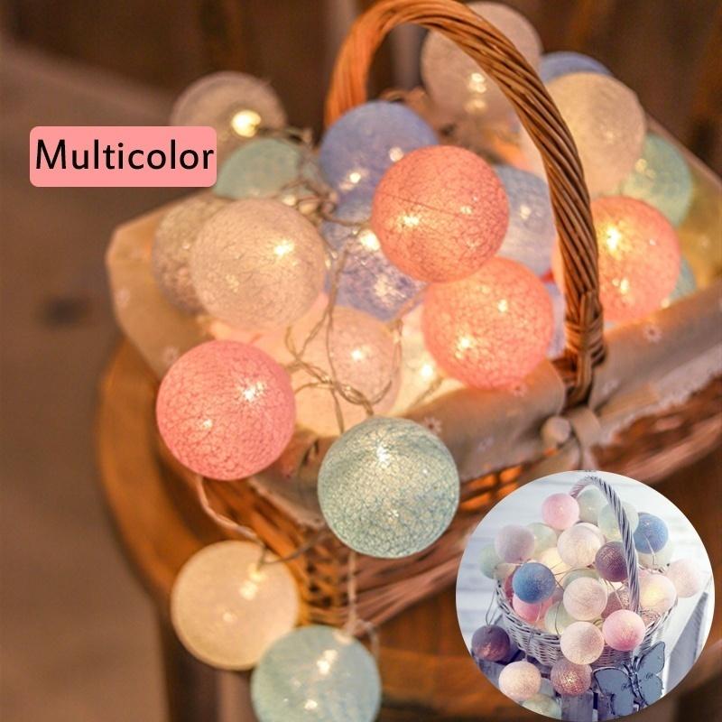 20 LED Cotton Ball String Lights Battery Operated Colorful Garland Fairy Lights for Home Wedding Christmas Party Outdoor Decors