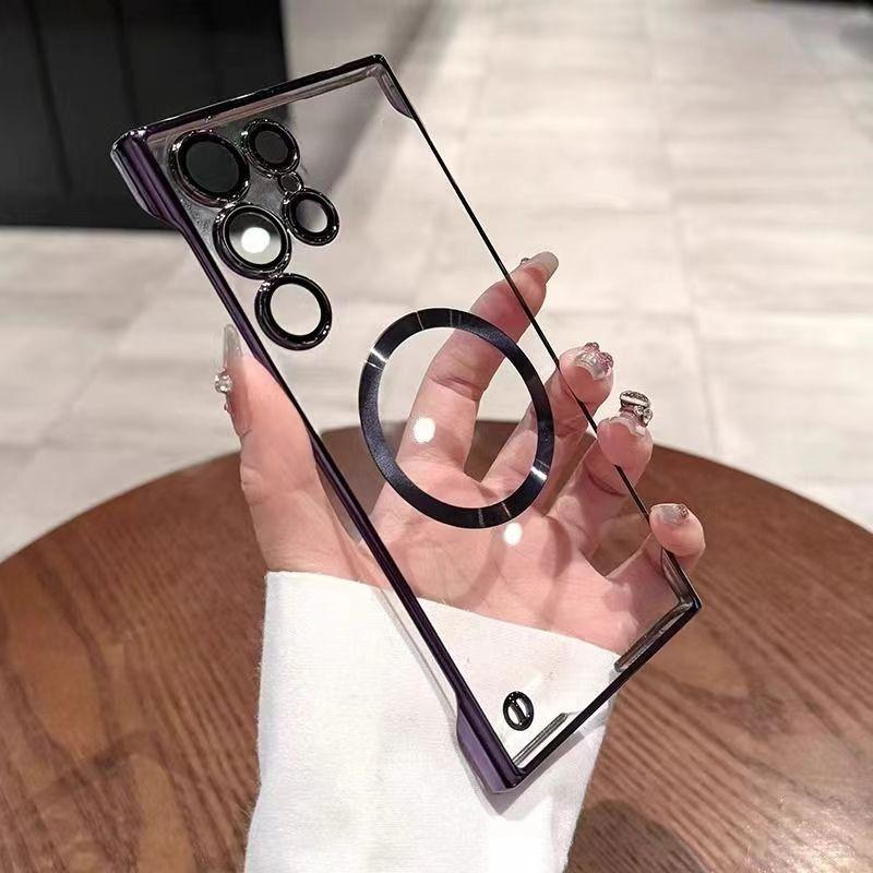 Applicable to Samsung S26Ultra mobile phone case, transparent ultra-thin electroplating magnetic suction S25 borderless hard case S24 goggle