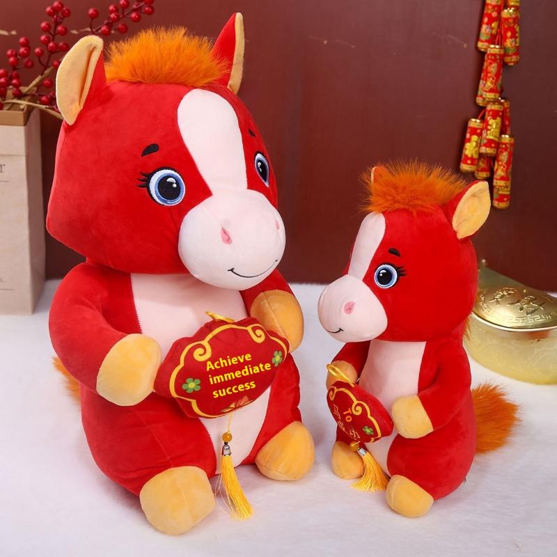 1Pcs Festival Gift 2026 Year Mascot Red Little Horse Plush Toys Cozy Horse Doll Ornament Lively Cute Desktop Pets