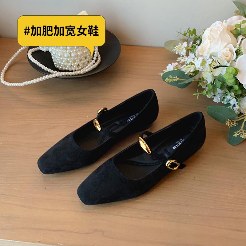 

Suede Mary Jane shoes new shallow mouth oneword buckle low heel single shoes widened large size women s shoes 45