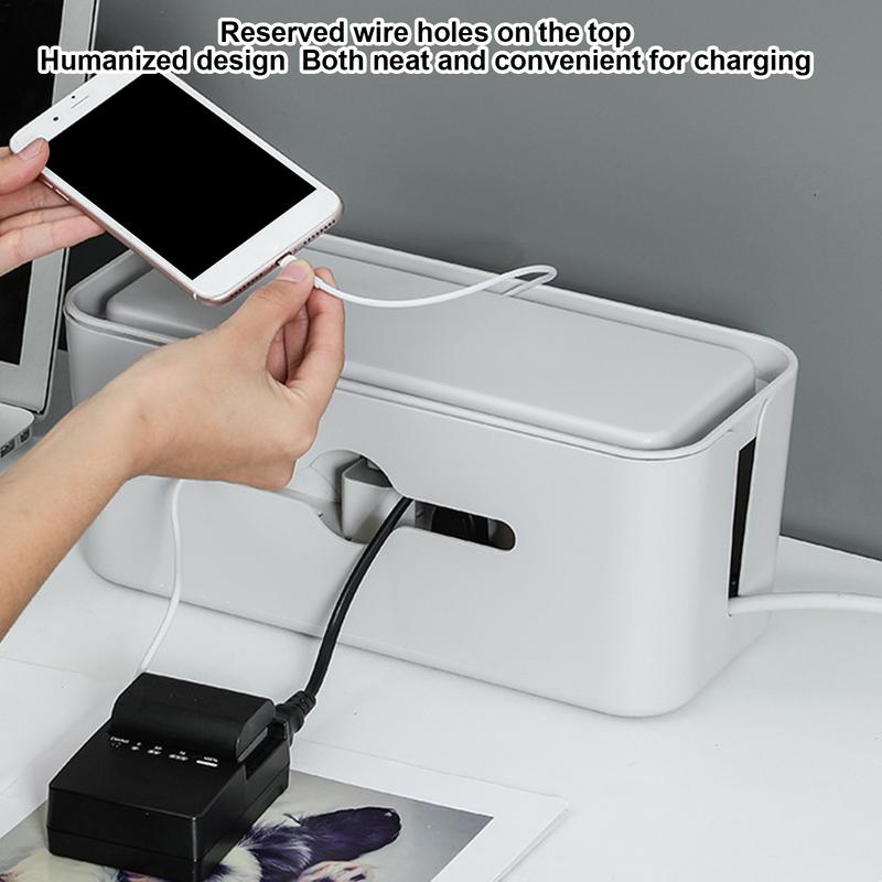 Cord Storage Organizer Data Cable Organization Box Non-slip Bottom Electronic Cable Storage Organizer Dustproof Lid For Desk