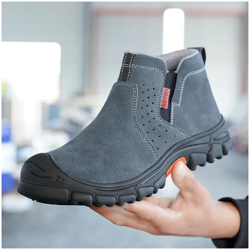 large size men's casual steel toe caps work boots cow suede leather safety shoes security chelsea boot safe ankle botas protect