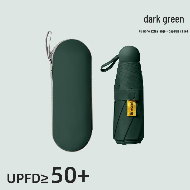 Compact Black Capsule Umbrella with UV and Rain Protection - Five-Fold Design