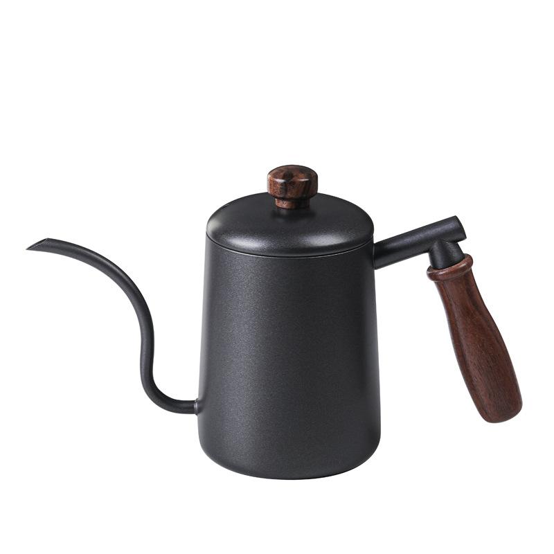 Stainless Steel Hand-brewed Coffee Pot with Graduated Thin Mouth and Thin Mouth Pot Household Wooden Handle with Lid Drip Coffee Utensils