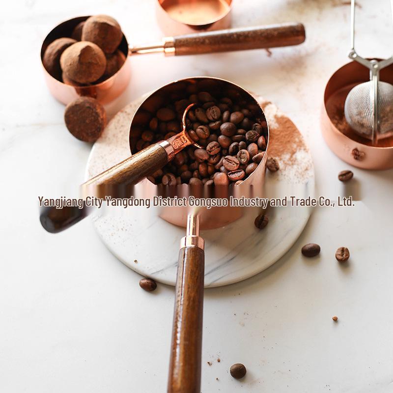 In-Stock Rose Gold & Walnut Wood Handle Measuring Spoons and Cups Set
