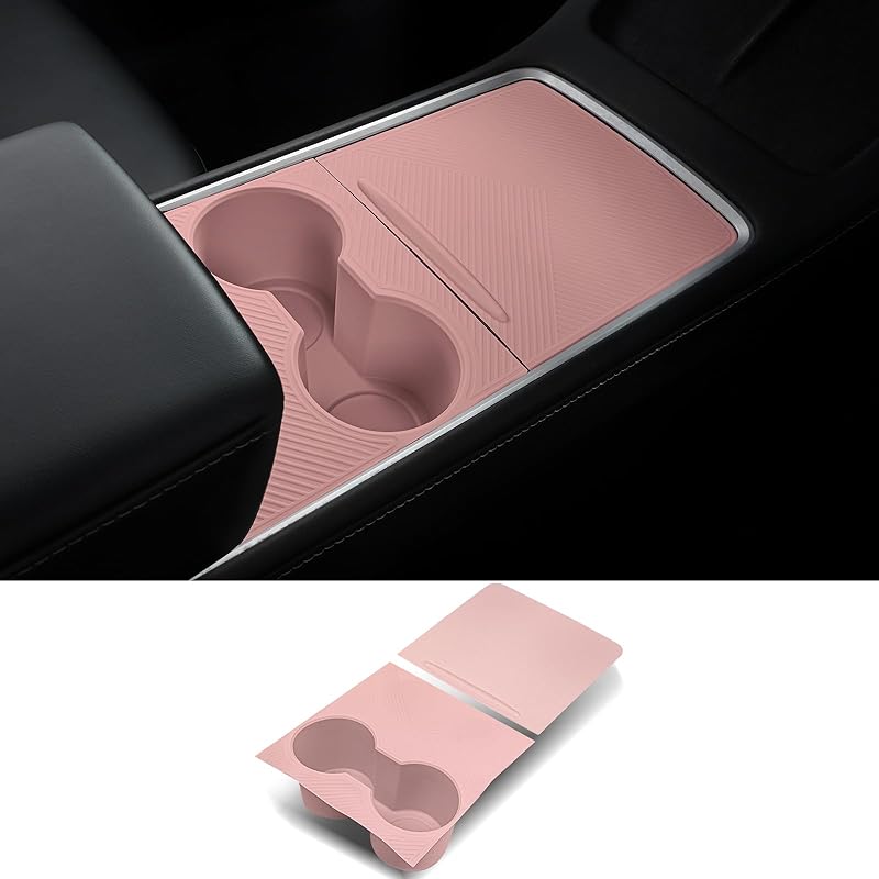 Center Console Silicone Wrap Kit With Cup Holder For Tesla Model 3 - / Model Y -2024 (Black)